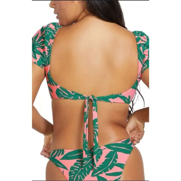 Volcom Leaf Your Life Pink and Green High Cut Cheeky Bikini Size XS New - Picture 2 of 7